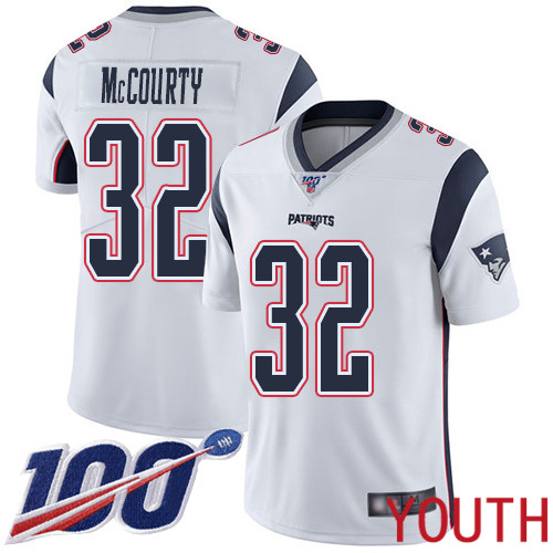 New England Patriots Football 32 100th Season Limited White Youth Devin McCourty Road NFL Jersey
